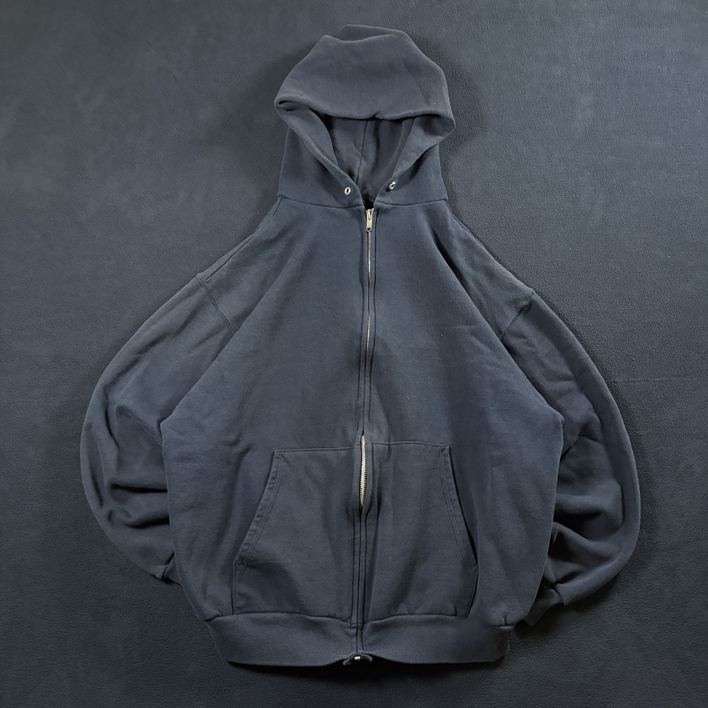 Vintage 80s Hanes Blank Zip Up Hoodie XL Faded Navy Blue 50/50 Made in USA